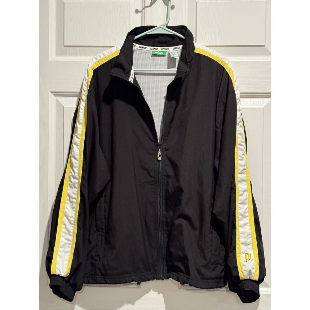 Vintage Prince Tennis Throwback Black & Yellow Track Full Zip Jacket Men's Large